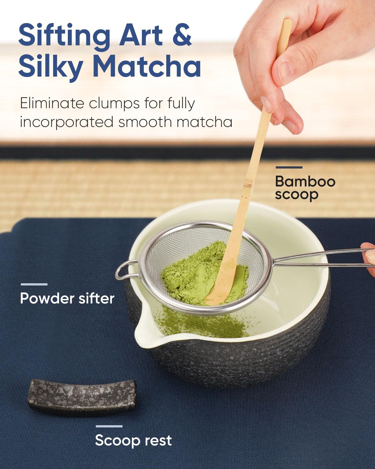 10-Pcs Matcha Whisk Set, Matcha Kit with Measuring Spoon/Cup, Green | Complete Matcha Tea Making Tools | Bamboo Whisk, Ceramic Bowl with Spout & Holder, Stainless Sifter, Gift for Starter