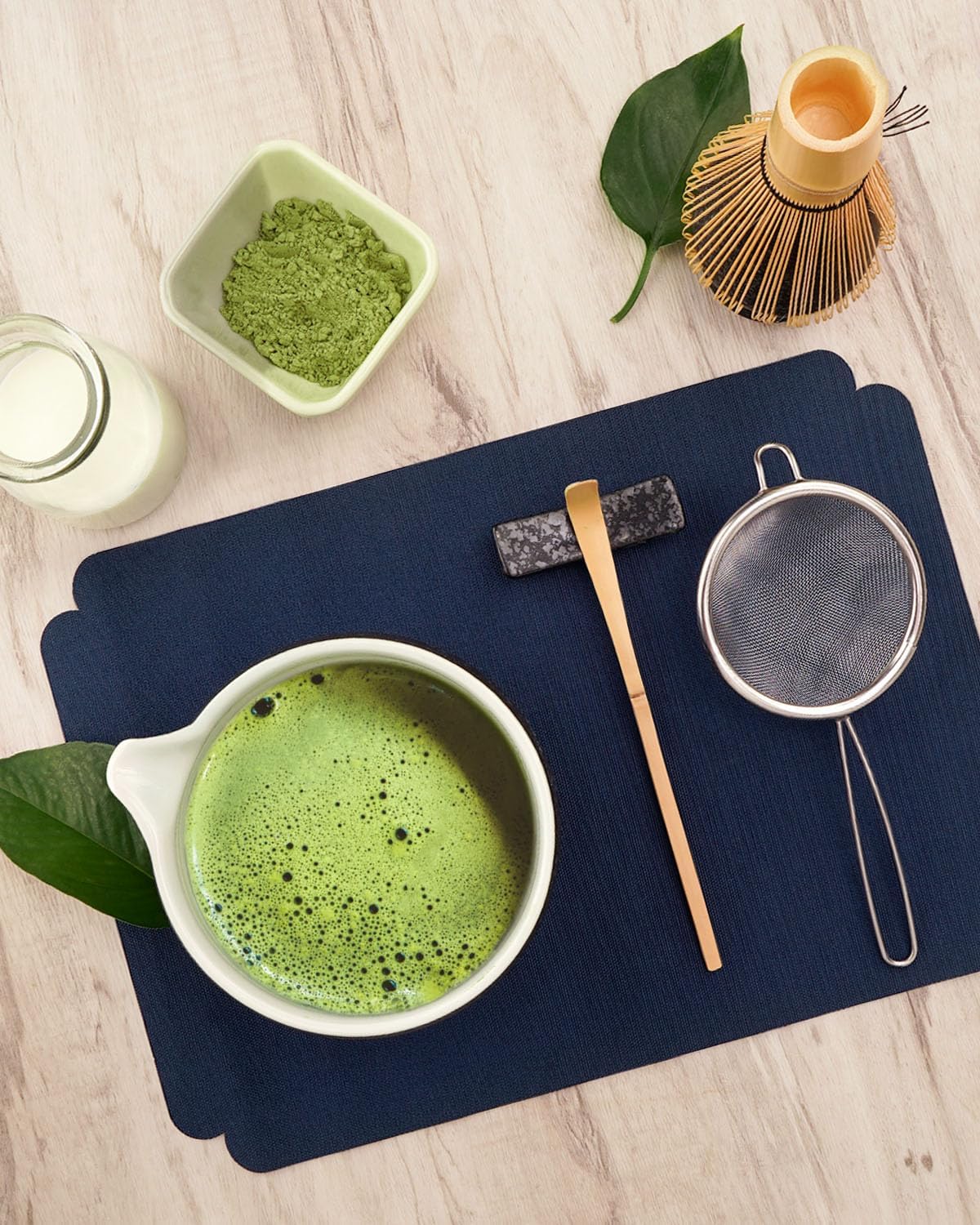 10-Pcs Matcha Whisk Set, Matcha Kit with Measuring Spoon/Cup, Green | Complete Matcha Tea Making Tools | Bamboo Whisk, Ceramic Bowl with Spout & Holder, Stainless Sifter, Gift for Starter