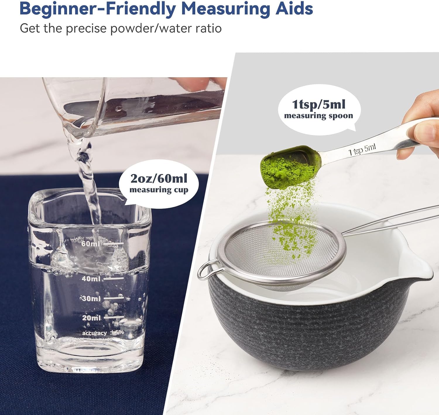 10-Pcs Matcha Whisk Set, Matcha Kit with Measuring Spoon/Cup, Green | Complete Matcha Tea Making Tools | Bamboo Whisk, Ceramic Bowl with Spout & Holder, Stainless Sifter, Gift for Starter