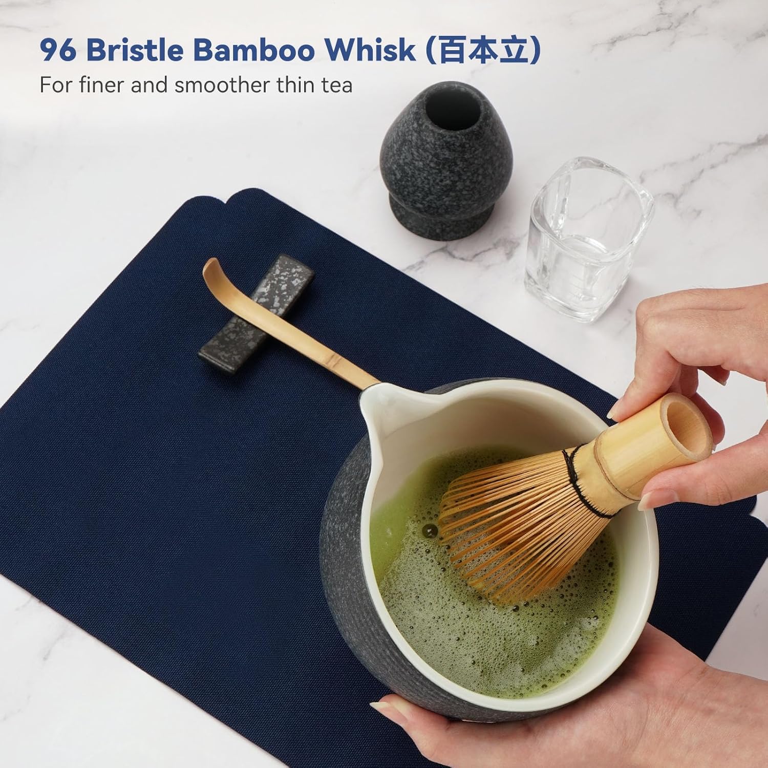 10-Pcs Matcha Whisk Set, Matcha Kit with Measuring Spoon/Cup, Green | Complete Matcha Tea Making Tools | Bamboo Whisk, Ceramic Bowl with Spout & Holder, Stainless Sifter, Gift for Starter