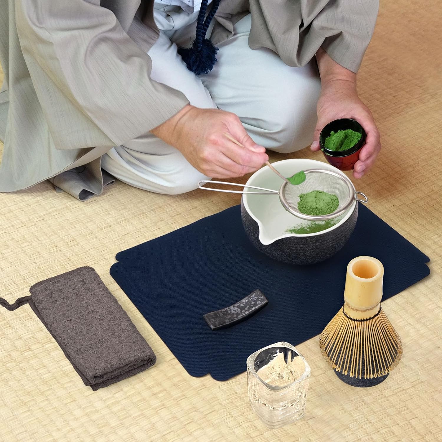 10-Pcs Matcha Whisk Set, Matcha Kit with Measuring Spoon/Cup, Green | Complete Matcha Tea Making Tools | Bamboo Whisk, Ceramic Bowl with Spout & Holder, Stainless Sifter, Gift for Starter
