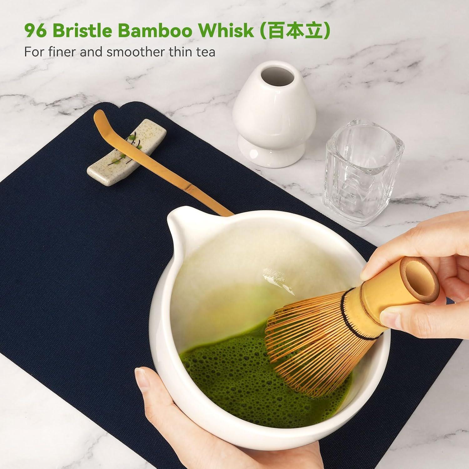 10-Pcs Matcha Whisk Set, Matcha Kit with Measuring Spoon/Cup, Green | Complete Matcha Tea Making Tools | Bamboo Whisk, Ceramic Bowl with Spout & Holder, Stainless Sifter, Gift for Starter