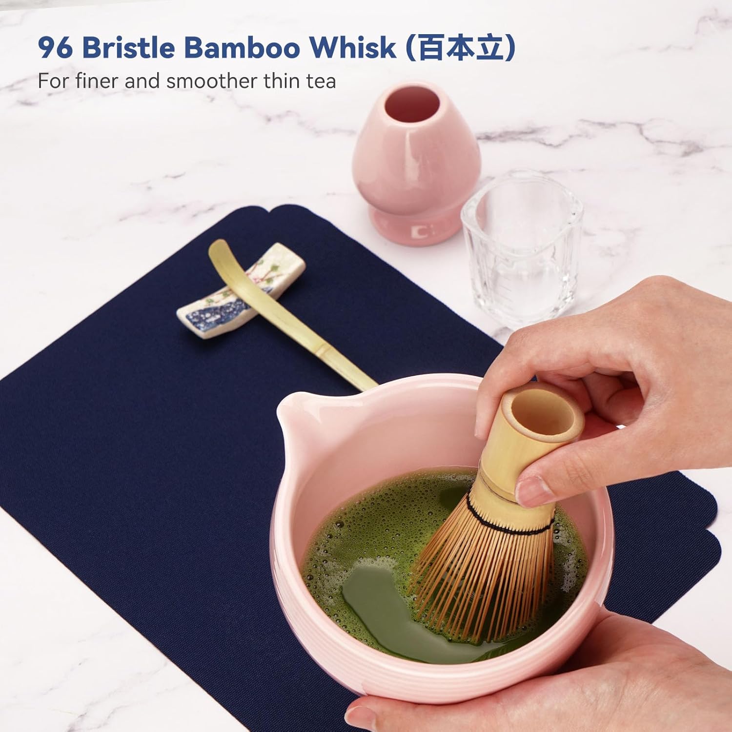10-Pcs Matcha Whisk Set, Matcha Kit with Measuring Spoon/Cup, Green | Complete Matcha Tea Making Tools | Bamboo Whisk, Ceramic Bowl with Spout & Holder, Stainless Sifter, Gift for Starter