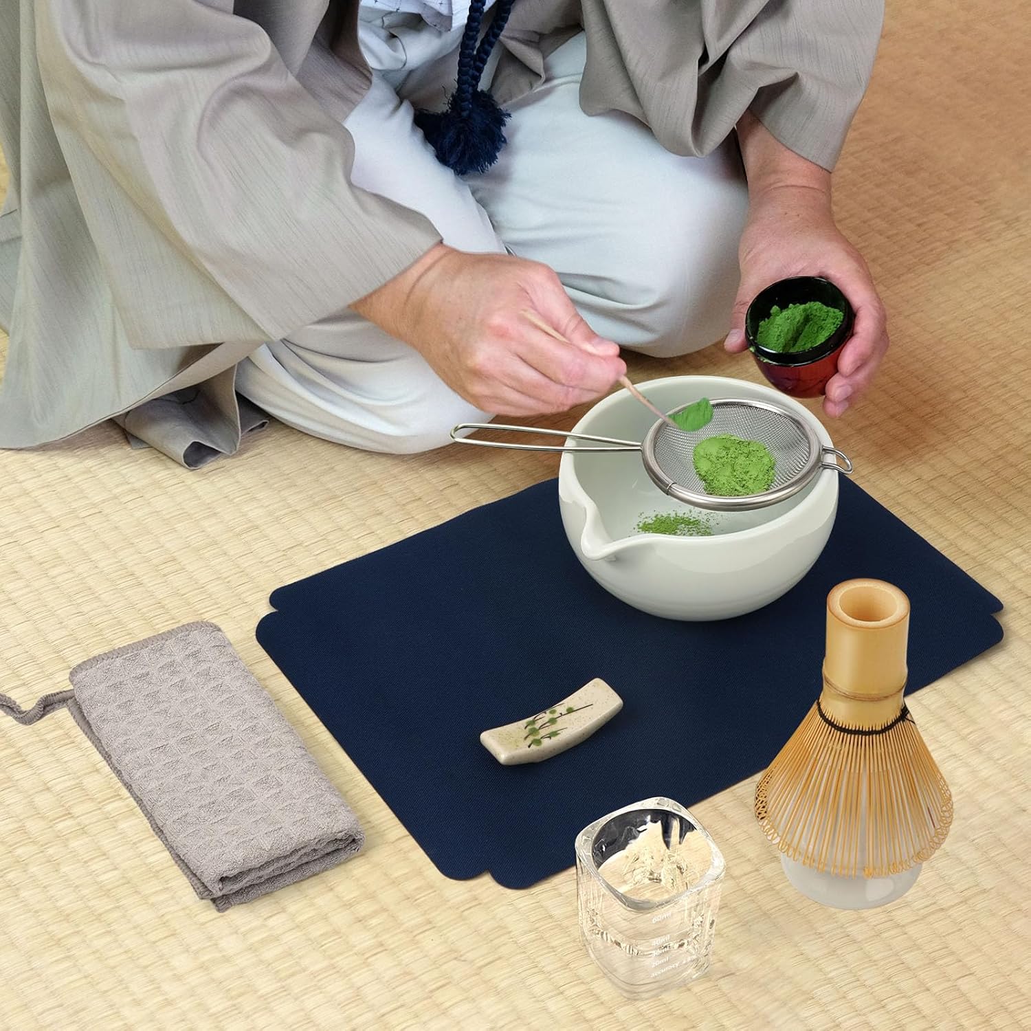10-Pcs Matcha Whisk Set, Matcha Kit with Measuring Spoon/Cup, Green | Complete Matcha Tea Making Tools | Bamboo Whisk, Ceramic Bowl with Spout & Holder, Stainless Sifter, Gift for Starter