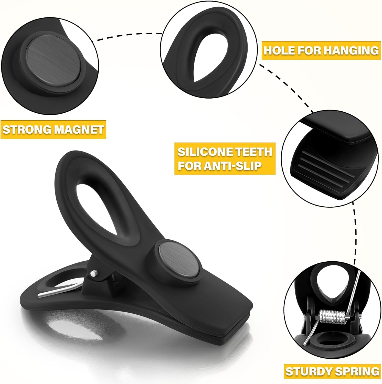10PCS Magnetic Chip Clips Airtight Seal Reusable Black Bag Clips for Food Storage Heavy Duty Plastic Food Clip for Refrigerator,Fridge,Snack, Kitchen,Bread Bag,Garden,Clothes Pins,Home Decor