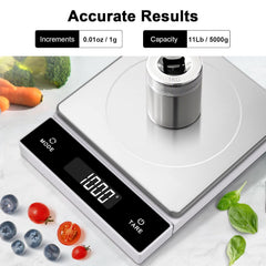 11lb/5kg Digital Kitchen Scale, 1g/0.01oz Pull-Out Display | Stainless Steel Platform, Auto-Shutoff, Tare, 6 Units, for Baking, Cooking, Food Scale, Weight Loss, Keto & Meal Prep