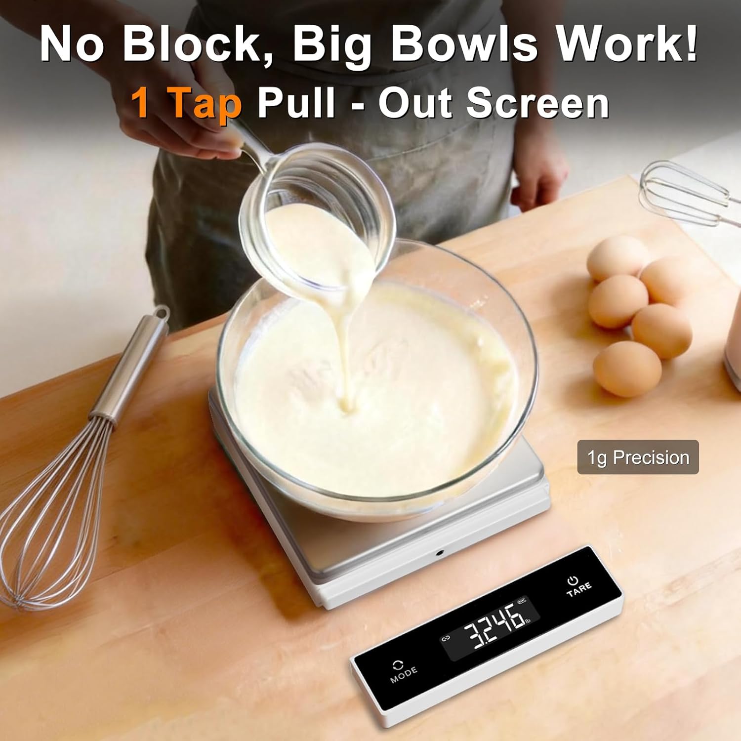 11lb/5kg Digital Kitchen Scale, 1g/0.01oz Pull-Out Display | Stainless Steel Platform, Auto-Shutoff, Tare, 6 Units, for Baking, Cooking, Food Scale, Weight Loss, Keto & Meal Prep