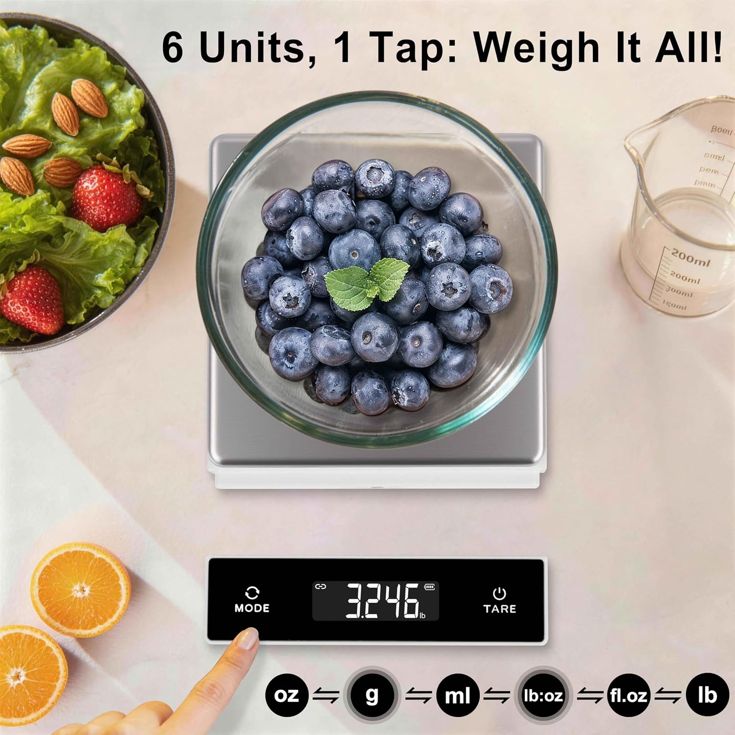 11lb/5kg Digital Kitchen Scale, 1g/0.01oz Pull-Out Display | Stainless Steel Platform, Auto-Shutoff, Tare, 6 Units, for Baking, Cooking, Food Scale, Weight Loss, Keto & Meal Prep