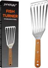 11" Stainless Steel Slotted Fish Spatula with Wood Handle | Perfect for Nonstick Pans, Grilling Salmon, Flipping Eggs & Pancakes; Heat Resistant, Easy Clean Kitchen Gadget