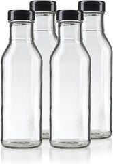 12 oz Professional Clear Glass Thick Wall Sauce Bottle with Drip Resistant Flip Top Cap (4 Pack) for BBQ Sauce, Salad Dressings, more