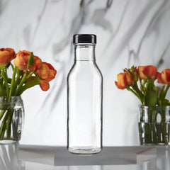 12 oz Professional Clear Glass Thick Wall Sauce Bottle with Drip Resistant Flip Top Cap (4 Pack) for BBQ Sauce, Salad Dressings, more