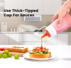 12oz Silicone Squeeze Bottles for Sauces & Oil, 4 Pack, Pink | Leak Proof Condiment Containers, Interchangeable Extra Lid, Food Grade, BPA Free Easy Squeeze for Honey, Ketchup & Dressing