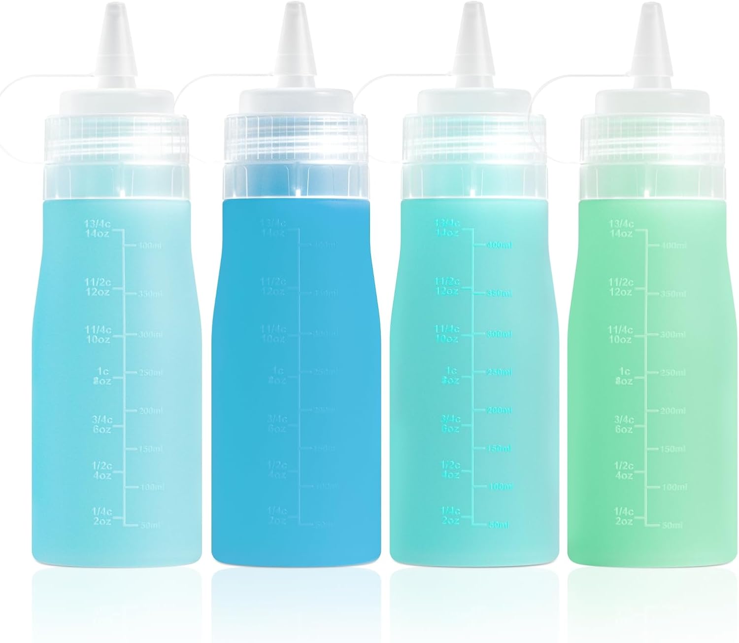 12oz Silicone Squeeze Bottles for Sauces & Oil, 4 Pack, Pink | Leak Proof Condiment Containers, Interchangeable Extra Lid, Food Grade, BPA Free Easy Squeeze for Honey, Ketchup & Dressing