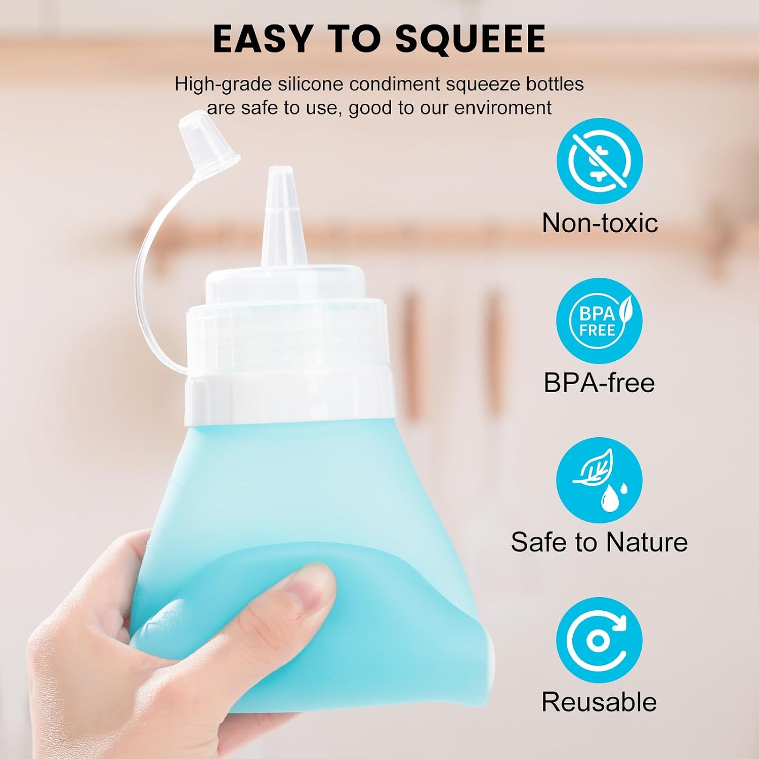 12oz Silicone Squeeze Bottles for Sauces & Oil, 4 Pack, Pink | Leak Proof Condiment Containers, Interchangeable Extra Lid, Food Grade, BPA Free Easy Squeeze for Honey, Ketchup & Dressing