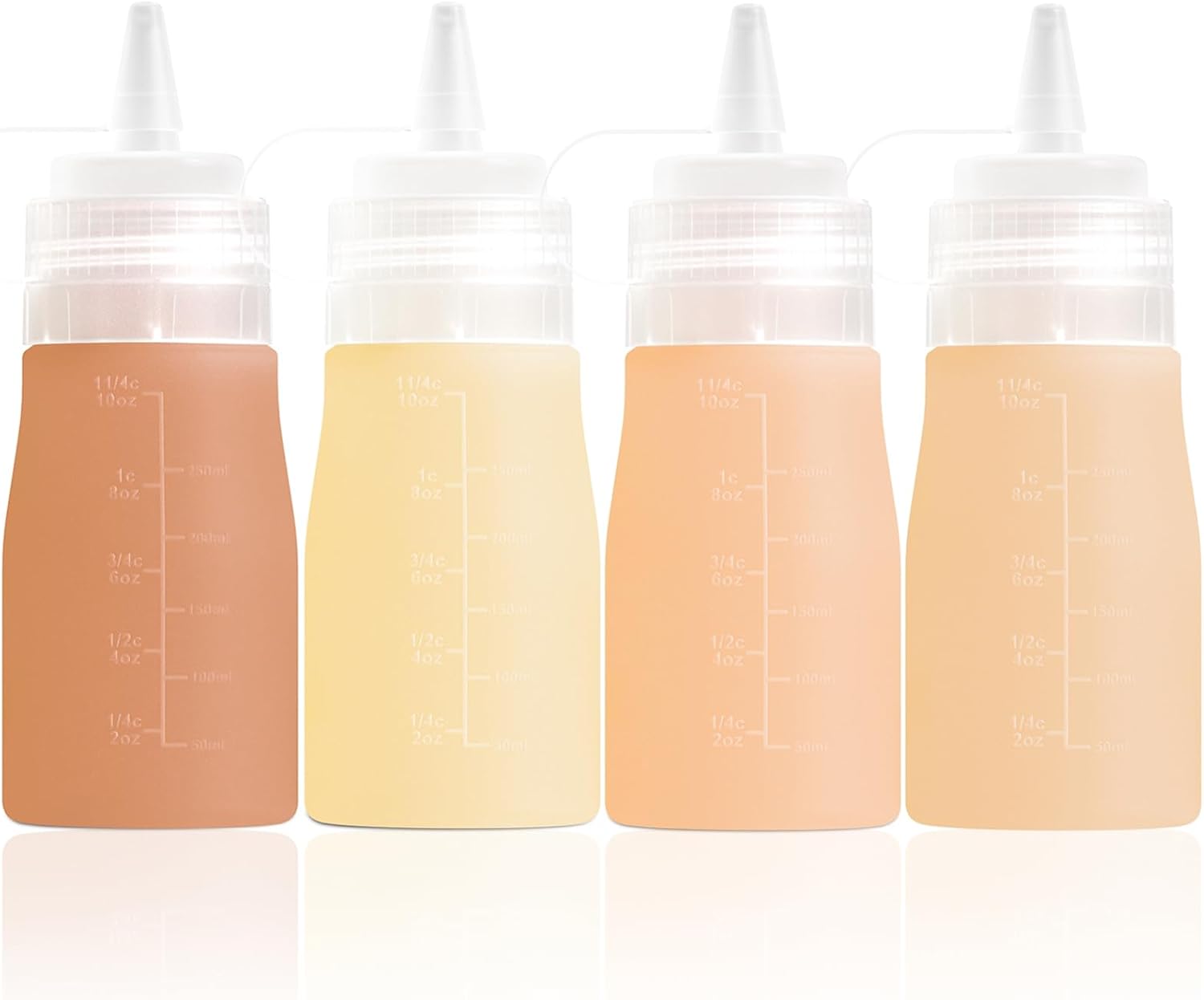 12oz Silicone Squeeze Bottles for Sauces & Oil, 4 Pack, Pink | Leak Proof Condiment Containers, Interchangeable Extra Lid, Food Grade, BPA Free Easy Squeeze for Honey, Ketchup & Dressing