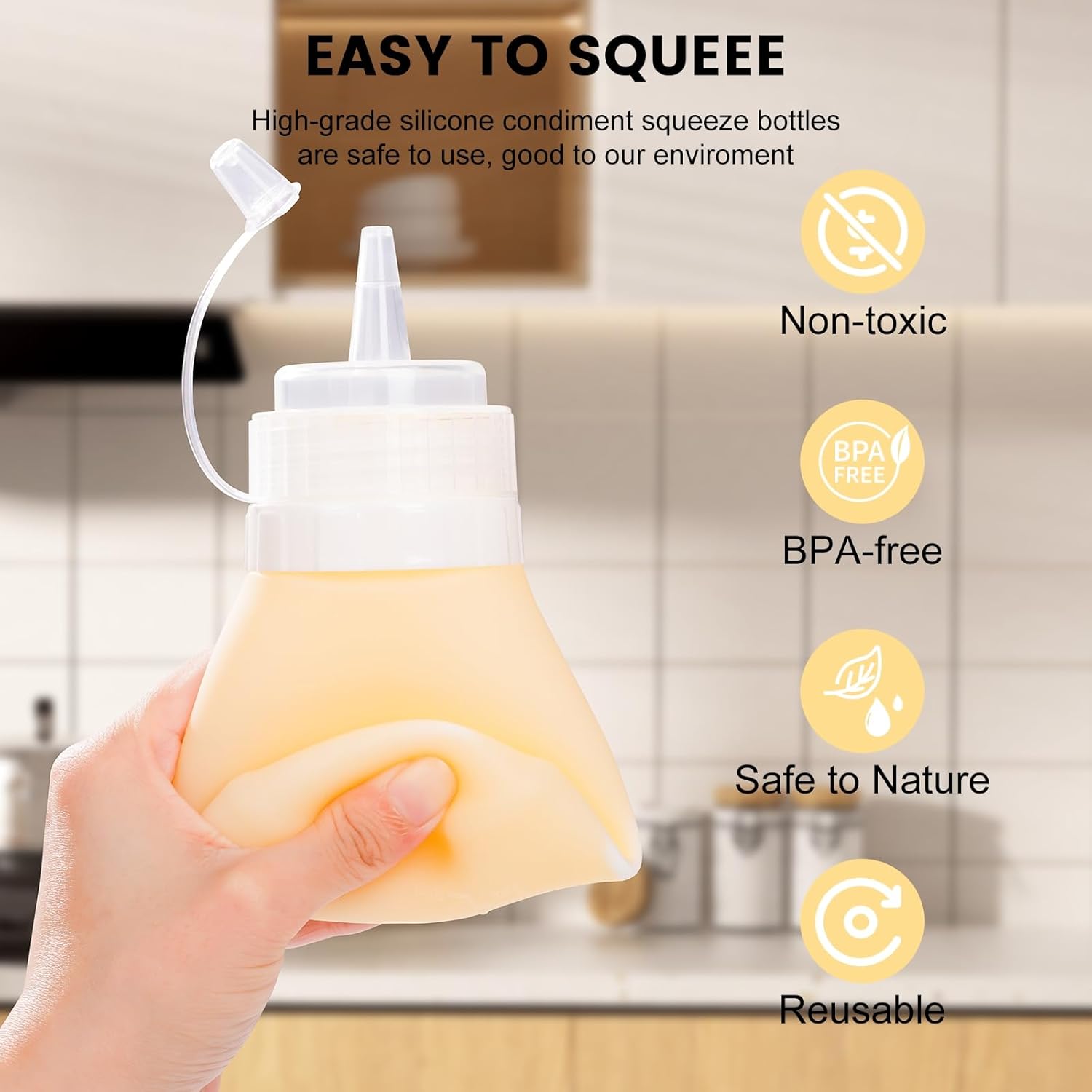 12oz Silicone Squeeze Bottles for Sauces & Oil, 4 Pack, Pink | Leak Proof Condiment Containers, Interchangeable Extra Lid, Food Grade, BPA Free Easy Squeeze for Honey, Ketchup & Dressing