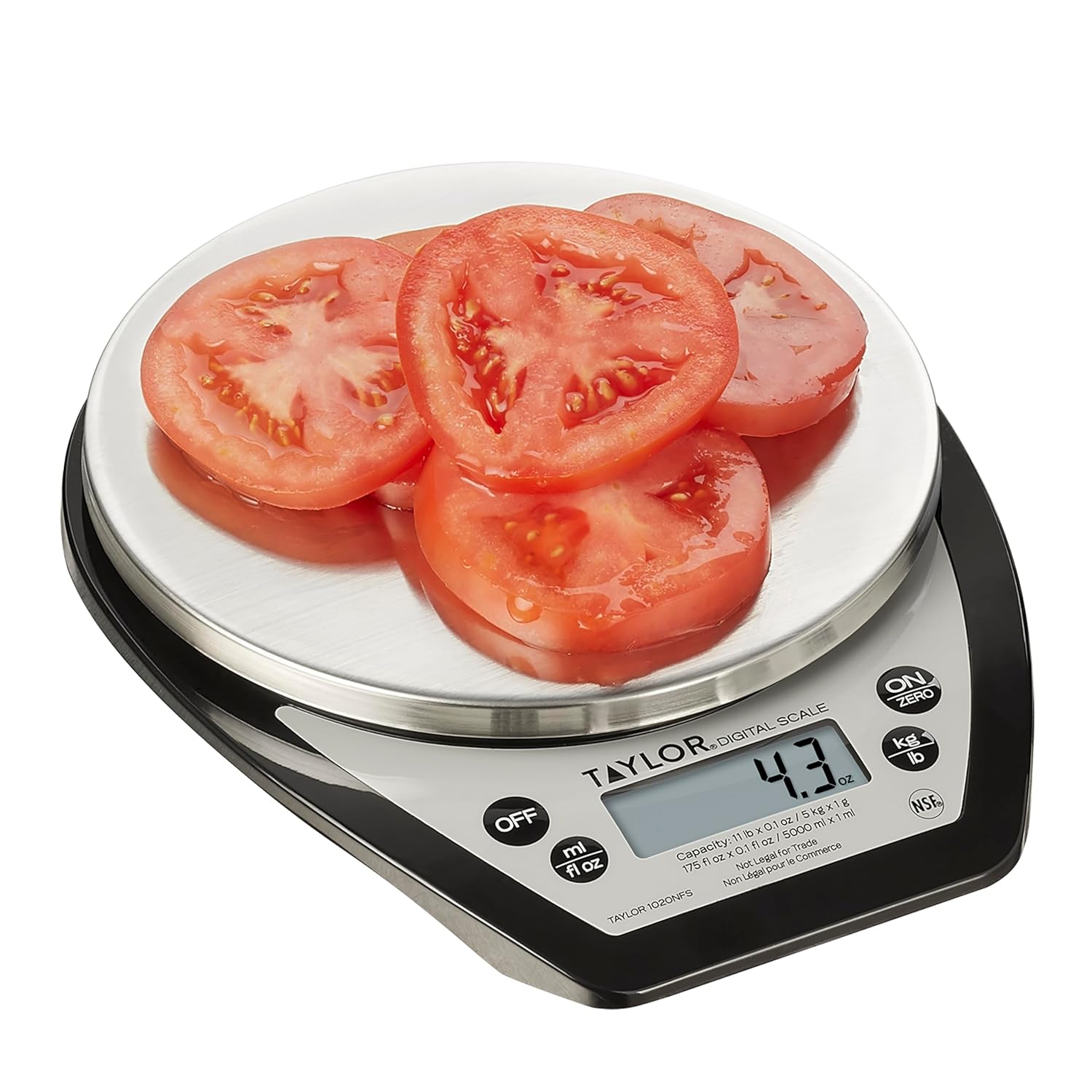 1020NFS Compact Digital Scale, Multi-Functional Food Scale for Precise Weight Measuring and Portion Control, Tare Function, NSF, Stainless Steel Platform