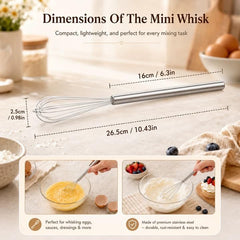 10 Inch Mini Whisk, 304 Anti-Rust Stainless Steel Small Whisks | Durable Small Whisks for Cooking,Baking, Mixing Ingredients & Deep Containers (1 Piece)
