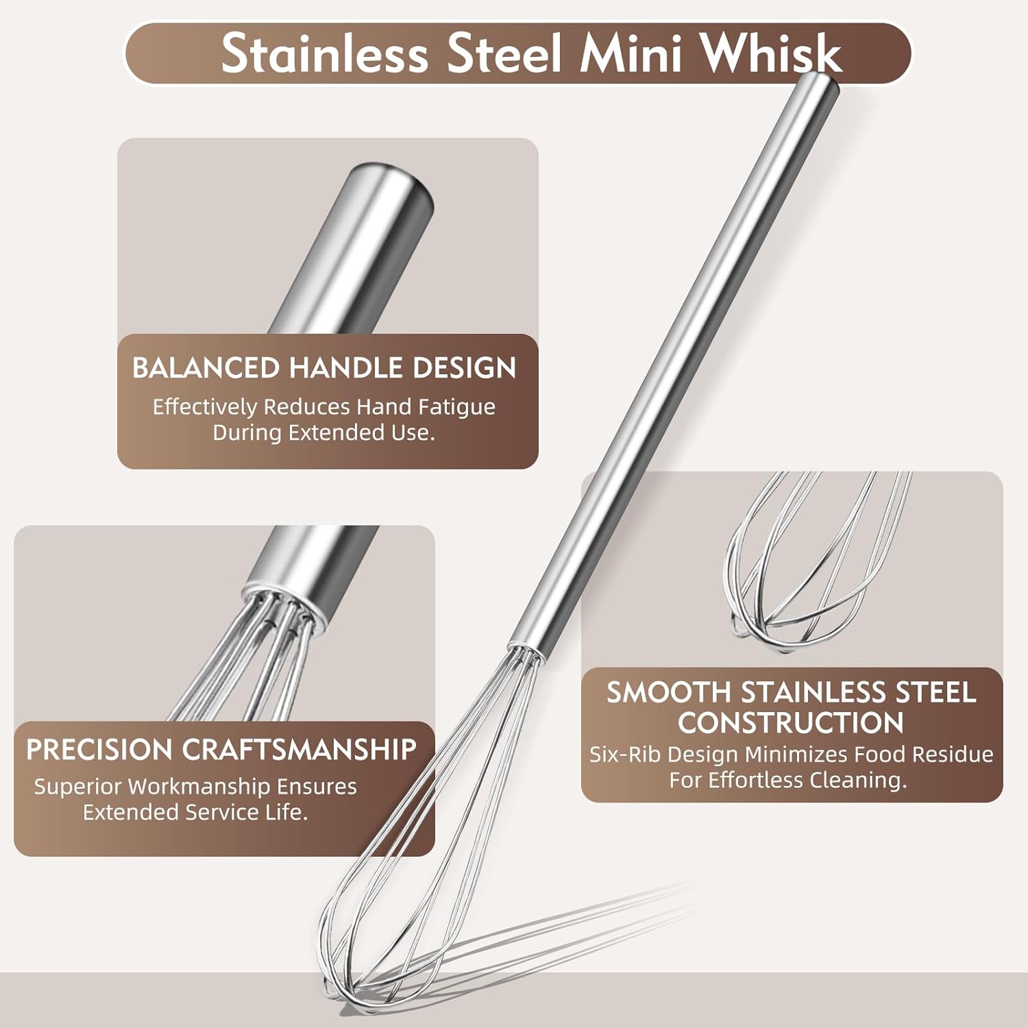 10 Inch Mini Whisk, 304 Anti-Rust Stainless Steel Small Whisks | Durable Small Whisks for Cooking,Baking, Mixing Ingredients & Deep Containers (1 Piece)
