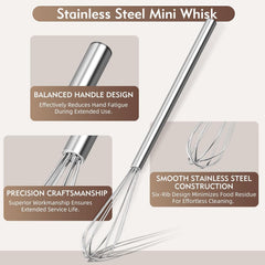 10 Inch Mini Whisk, 304 Anti-Rust Stainless Steel Small Whisks | Durable Small Whisks for Cooking,Baking, Mixing Ingredients & Deep Containers (1 Piece)