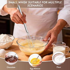10 Inch Mini Whisk, 304 Anti-Rust Stainless Steel Small Whisks | Durable Small Whisks for Cooking,Baking, Mixing Ingredients & Deep Containers (1 Piece)