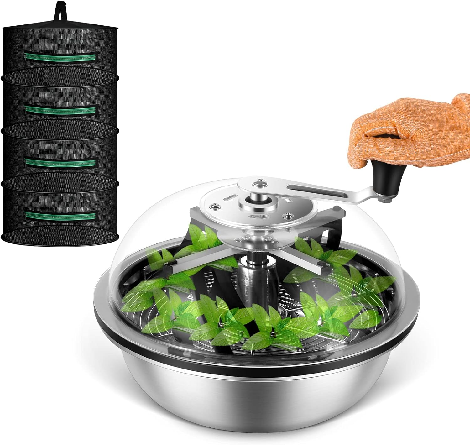 13 inch Leaf Bowl Trimmer, Bowl Trimmer with Switchable Stainless Steel Blades & Clear Visibility Dome, Hand Twist Spin Cutting Bud Trimmer for Buds, Flowers, Hydroponics Plants