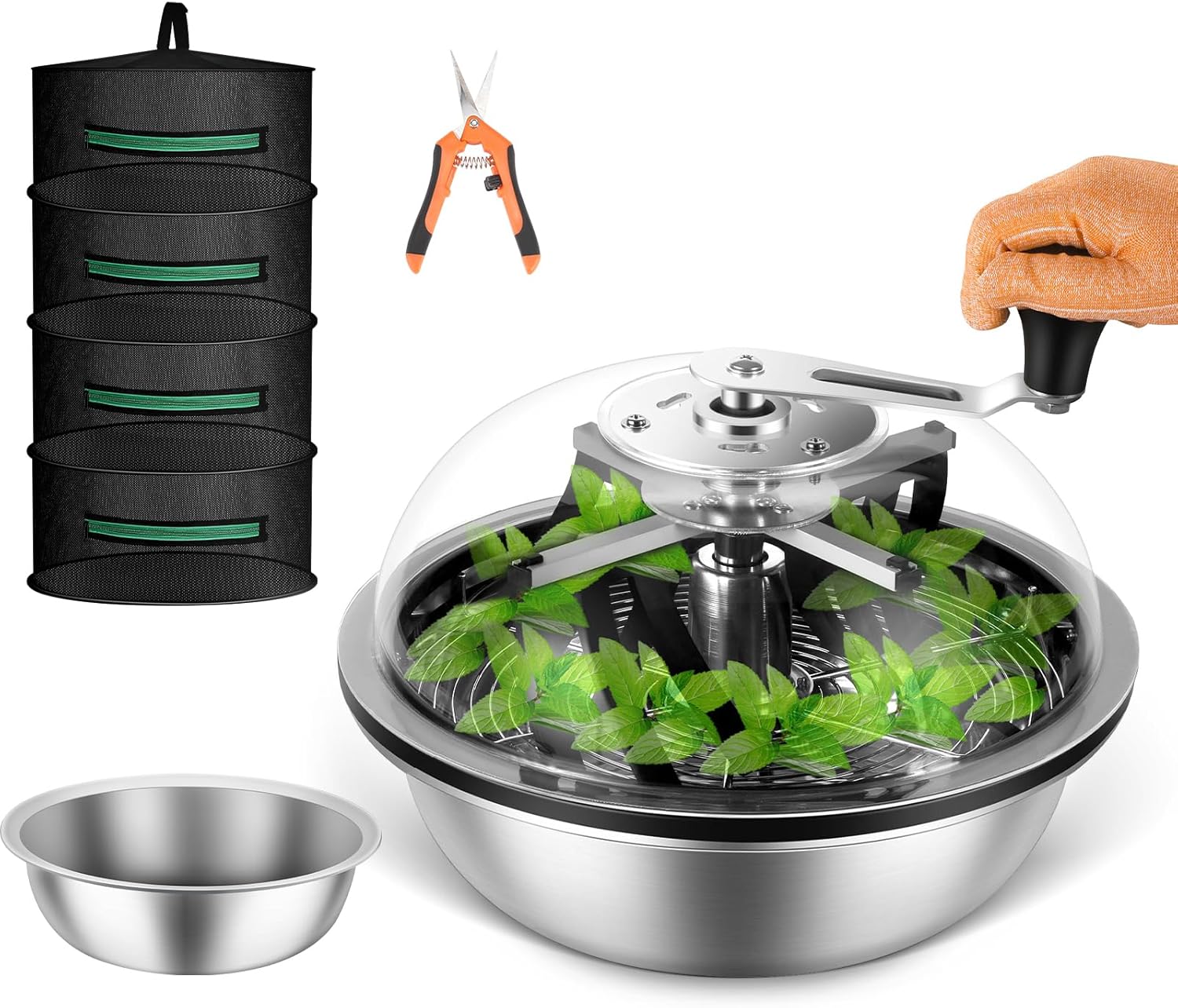 13 inch Leaf Bowl Trimmer, Bowl Trimmer with Switchable Stainless Steel Blades & Clear Visibility Dome, Hand Twist Spin Cutting Bud Trimmer for Buds, Flowers, Hydroponics Plants