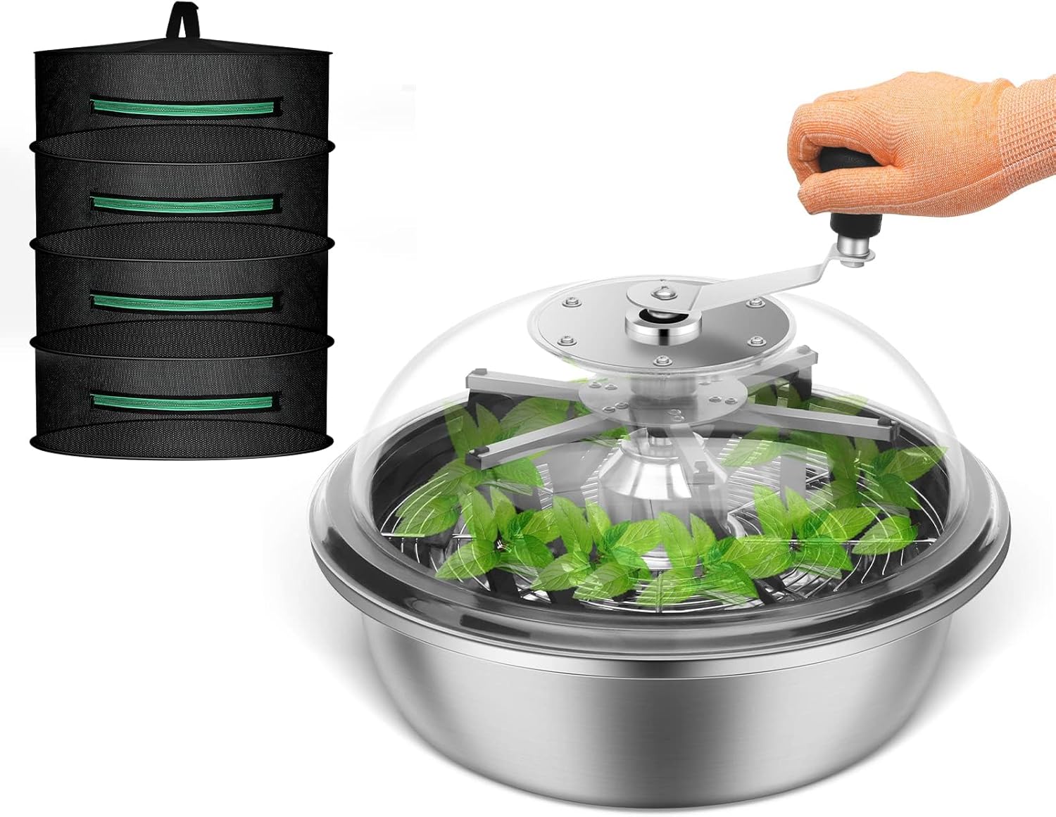13 inch Leaf Bowl Trimmer, Bowl Trimmer with Switchable Stainless Steel Blades & Clear Visibility Dome, Hand Twist Spin Cutting Bud Trimmer for Buds, Flowers, Hydroponics Plants