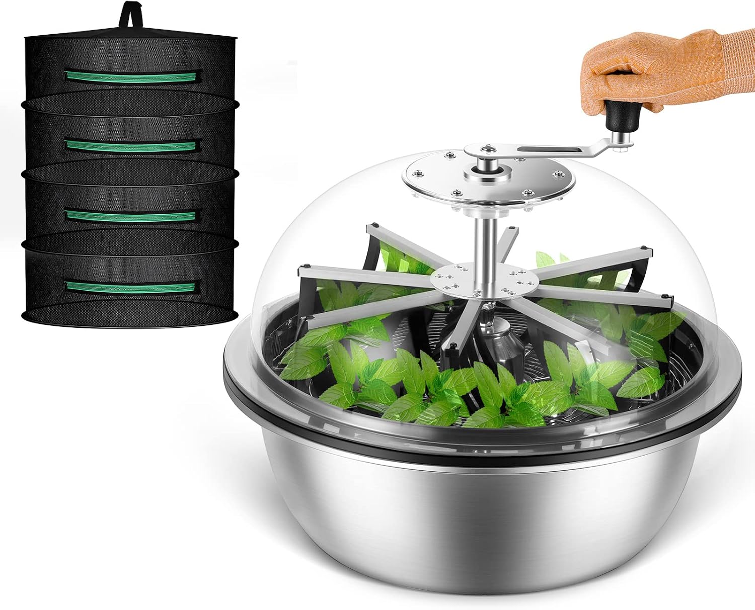 13 inch Leaf Bowl Trimmer, Bowl Trimmer with Switchable Stainless Steel Blades & Clear Visibility Dome, Hand Twist Spin Cutting Bud Trimmer for Buds, Flowers, Hydroponics Plants
