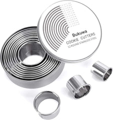 12 Pieces Round Cookie Biscuit Cutter Set,Graduated Circle Pastry Cutters,18/8 Stainless Steel Cookie Cutters and Donut Cutter Ring Molds