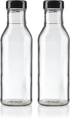 12 oz Professional Clear Glass Thick Wall Sauce Bottle with Drip Resistant Flip Top Cap (2 Pack) for BBQ Sauce, Salad Dressings, more