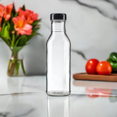 12 oz Professional Clear Glass Thick Wall Sauce Bottle with Drip Resistant Flip Top Cap (2 Pack) for BBQ Sauce, Salad Dressings, more