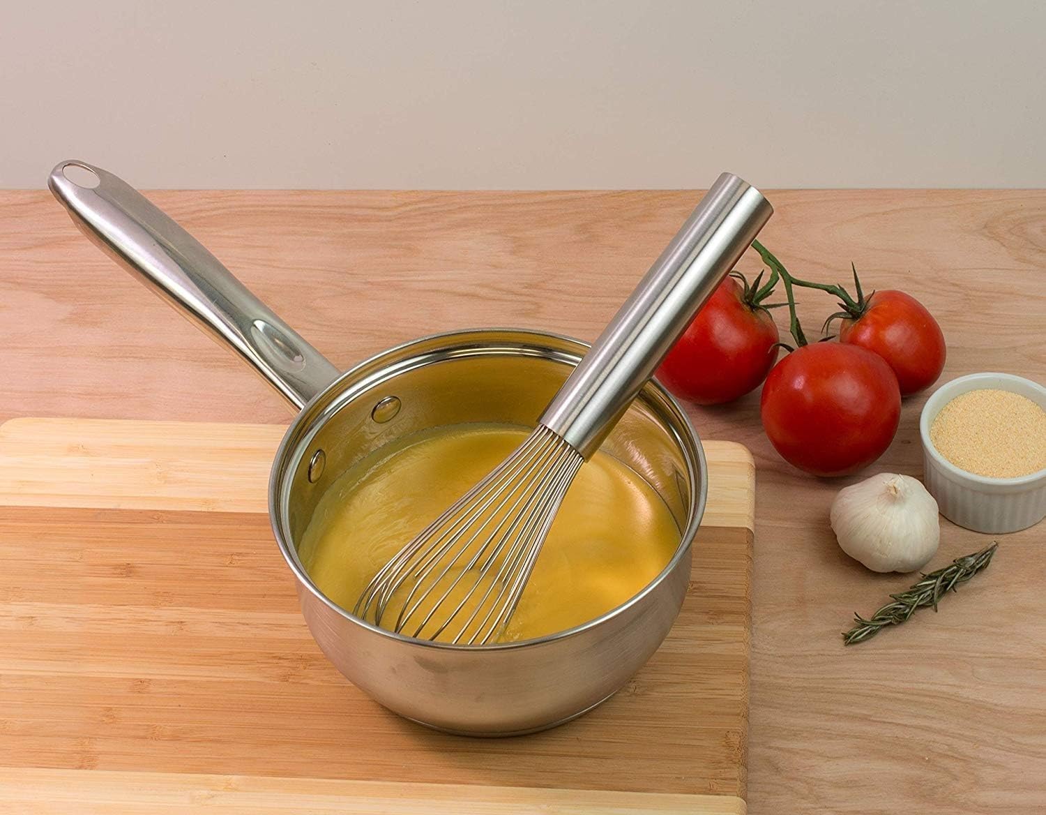 14" Stainless Steel Piano Wire Whip- Thin Flexible Wire Whisk for Whisking Cooking Beating Blending Stirring Ingredients Mixing Sauces Baking Tools Cake Bread Pizza Pastry Biscuits