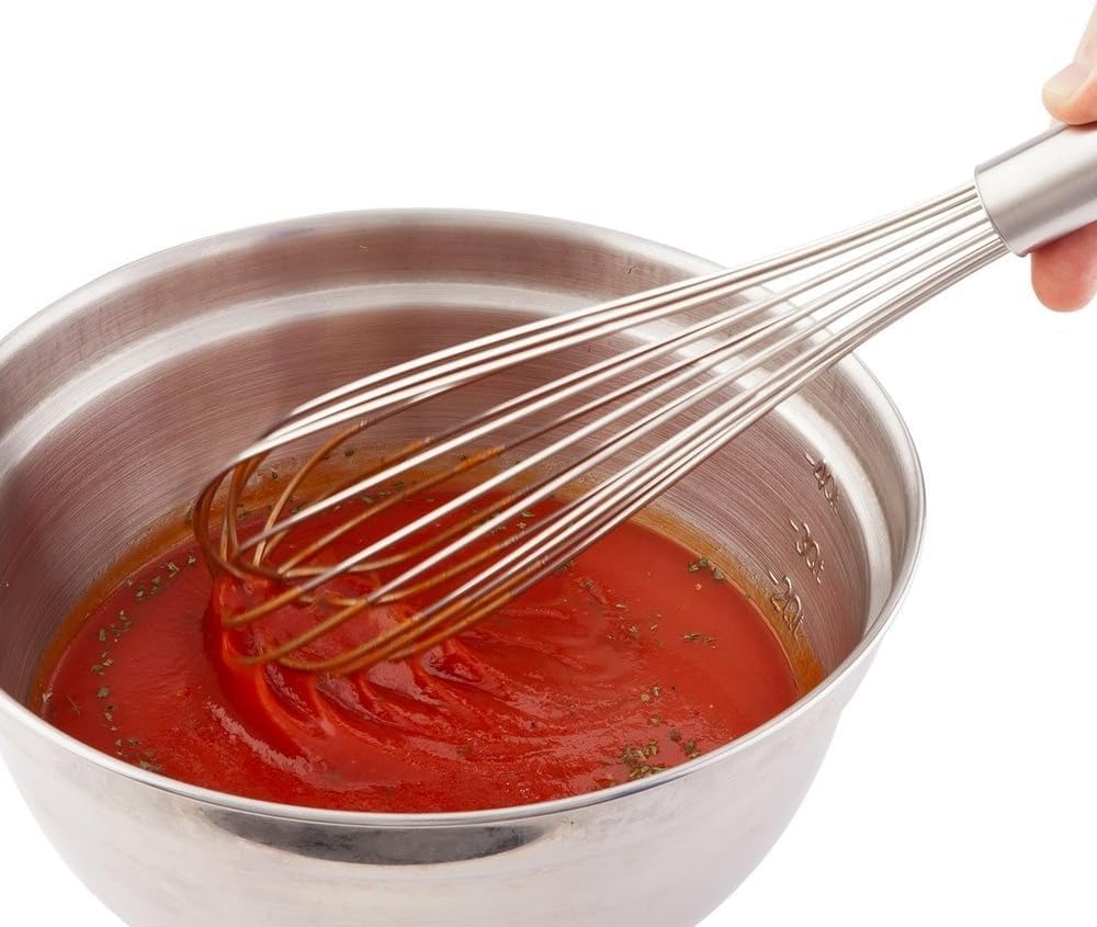 14" Stainless Steel Piano Wire Whip- Thin Flexible Wire Whisk for Whisking Cooking Beating Blending Stirring Ingredients Mixing Sauces Baking Tools Cake Bread Pizza Pastry Biscuits