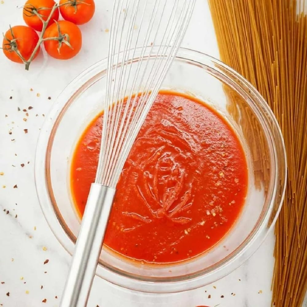 14" Stainless Steel Piano Wire Whip- Thin Flexible Wire Whisk for Whisking Cooking Beating Blending Stirring Ingredients Mixing Sauces Baking Tools Cake Bread Pizza Pastry Biscuits