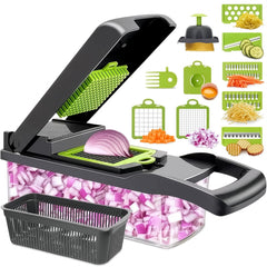 14-in-1 Vegetable Chopper with Container, 6 Blades & Finger Guard | Veggie Chopper with Container and Lid, Cheese Grater & Egg Separator, Dishwasher Safe, Dices Onion, Potato, Chips & Cubes