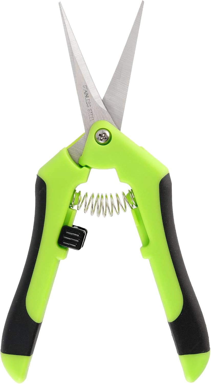 12 Pack 6.5 Inches Green Micro Tip Pruning Snips, Bud Trimming Scissors with Straight Tip Stainless Steel Blades, Gardening Hand Pruning Shears for Trimming Herb Plants Flowers Bonsai