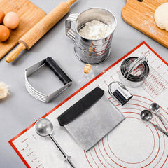 10 Pcs Stainless Steel Pastry Biscuit Cutter Set Include 3 Cup Flour Sifter Biscuit Cutter Pastry Scraper Dough Scraper Silicone Baking Mat Fine Mesh Strainer for Cooking Cookies Donuts Cake