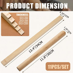 11pcs Wooden Pottery Teaching Kit | 10pcs 5-Size Clay Thickness Guides, 1pc Rolling Pin, for Clay Art, Ceramics & DIY Craft Projects