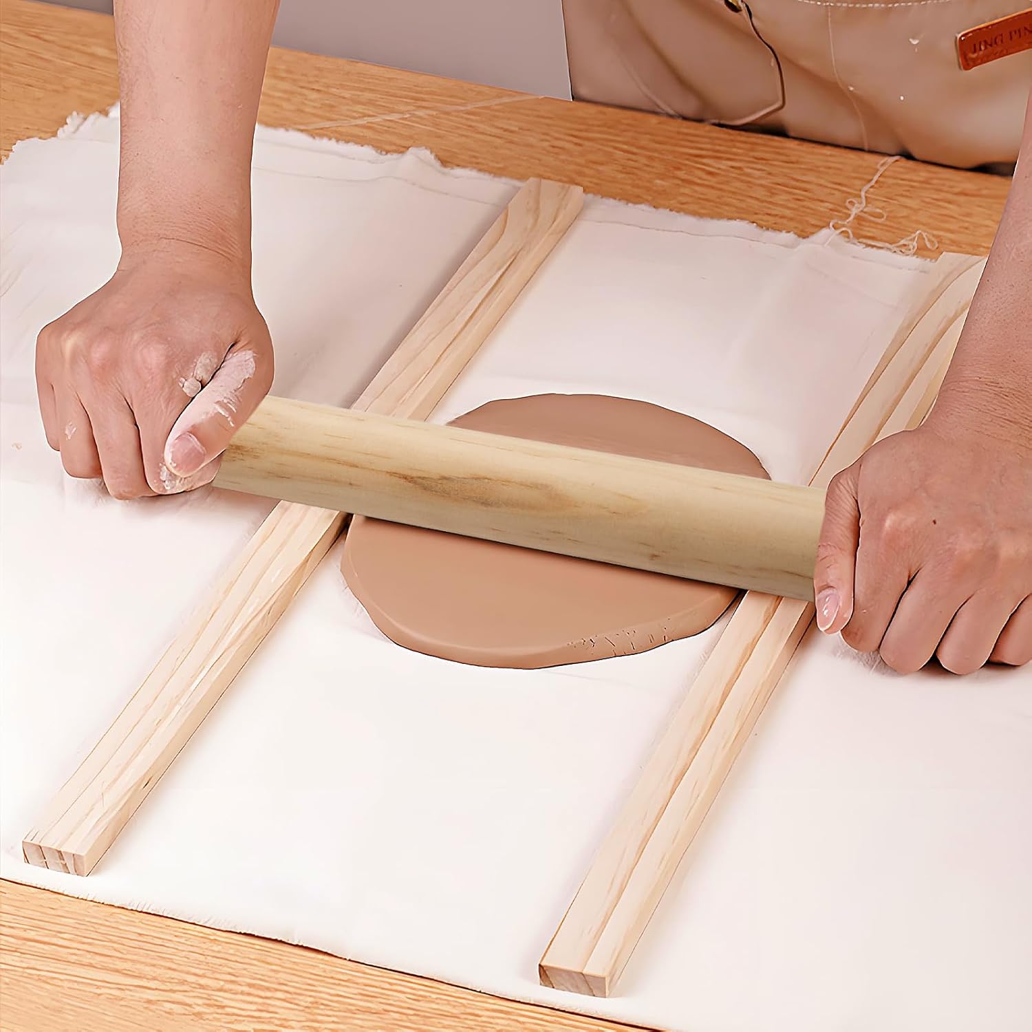 11pcs Wooden Pottery Teaching Kit | 10pcs 5-Size Clay Thickness Guides, 1pc Rolling Pin, for Clay Art, Ceramics & DIY Craft Projects
