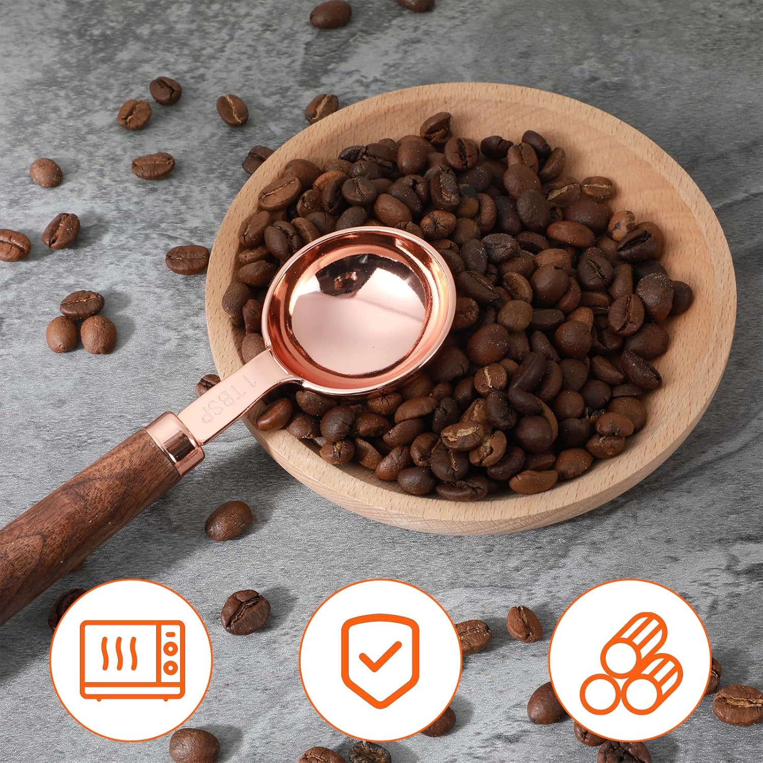 1 Tablespoon Scoop, Coffee Measuring Spoon with Wood Handle, Stainless Steel Coffee Scoop for Beans,Espresso, Protein Powders, Tea, Sugar(1 Tbsp/15ml)
