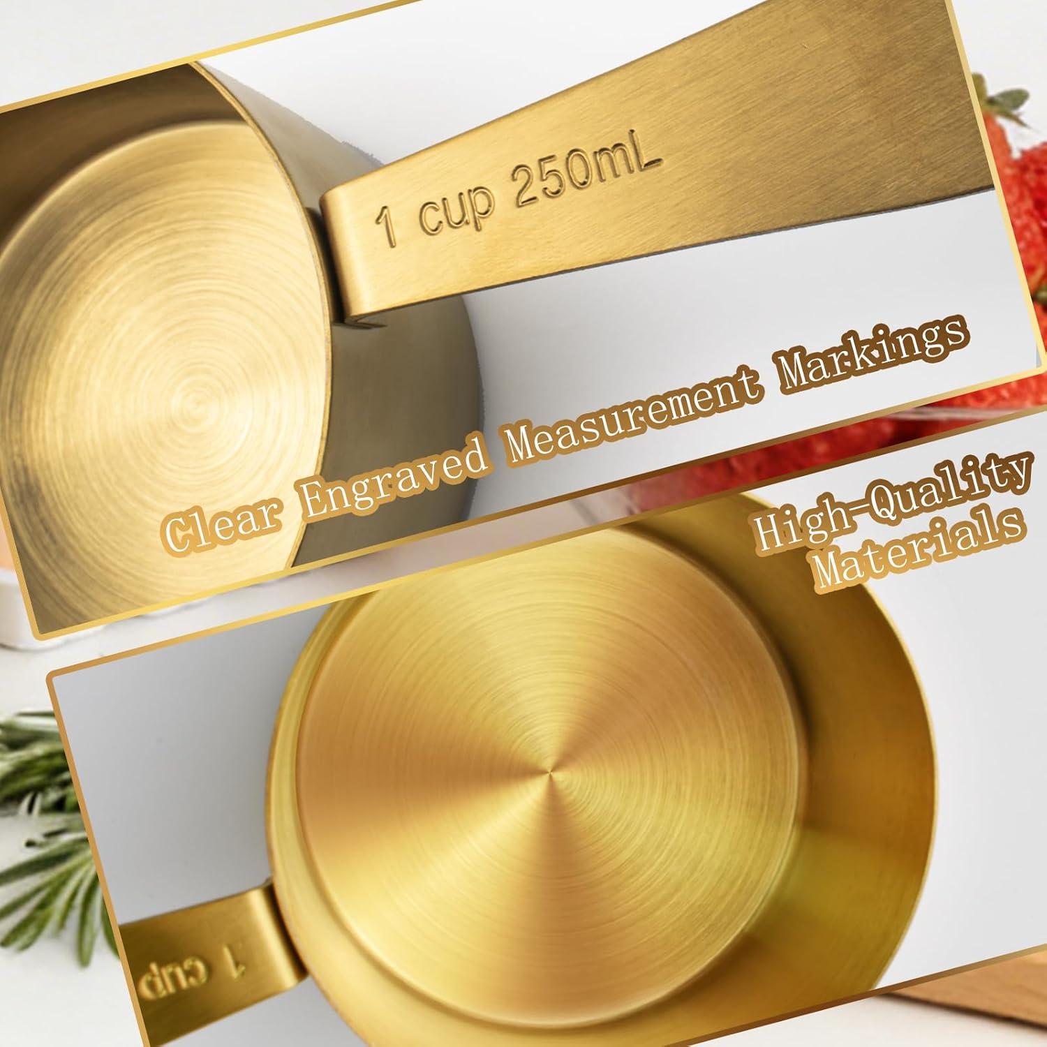 12-Piece Gold Magnetic Measuring Cups and Spoons Set .4 Premium Stainless Steel Gold Measuring Cups .8 Magnetic Measuring Spoons Set with Leveler .Measuring for Dry & Liquid Cooking Baking for Kitchen