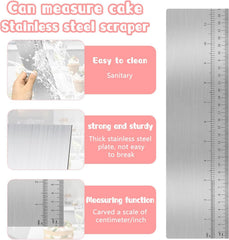 12 Inches Stainless Steel Cake Scraper Leveler and Smoother Metal Cake Scraper Frosting Smoother Baking Scraper Tool for Buttercream