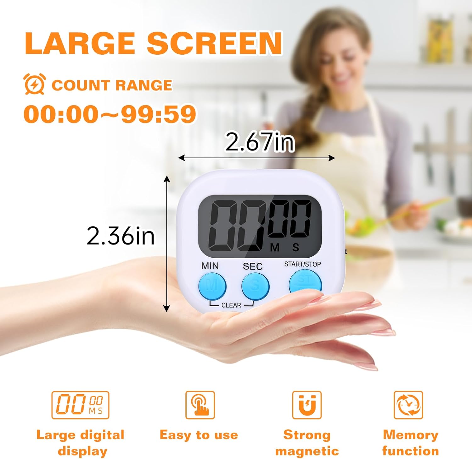 12 Pack Digital Kitchen Timers, Magnetic Countdown Timer with Loud Alarm | Big Digits, Backing Stand, Classroom, Teachers, Kids, Shower, Study, Work, Exercise, Training, Cooking.
