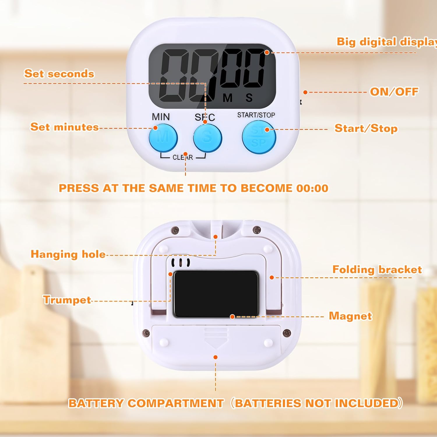 12 Pack Digital Kitchen Timers, Magnetic Countdown Timer with Loud Alarm | Big Digits, Backing Stand, Classroom, Teachers, Kids, Shower, Study, Work, Exercise, Training, Cooking.