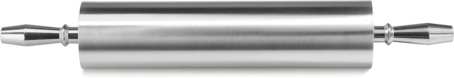 13 Inch Aluminum Rolling Pin, Extra Heavy Duty Restaurant Grade Dough Roller with Rotating Barrel and Handles, Silver