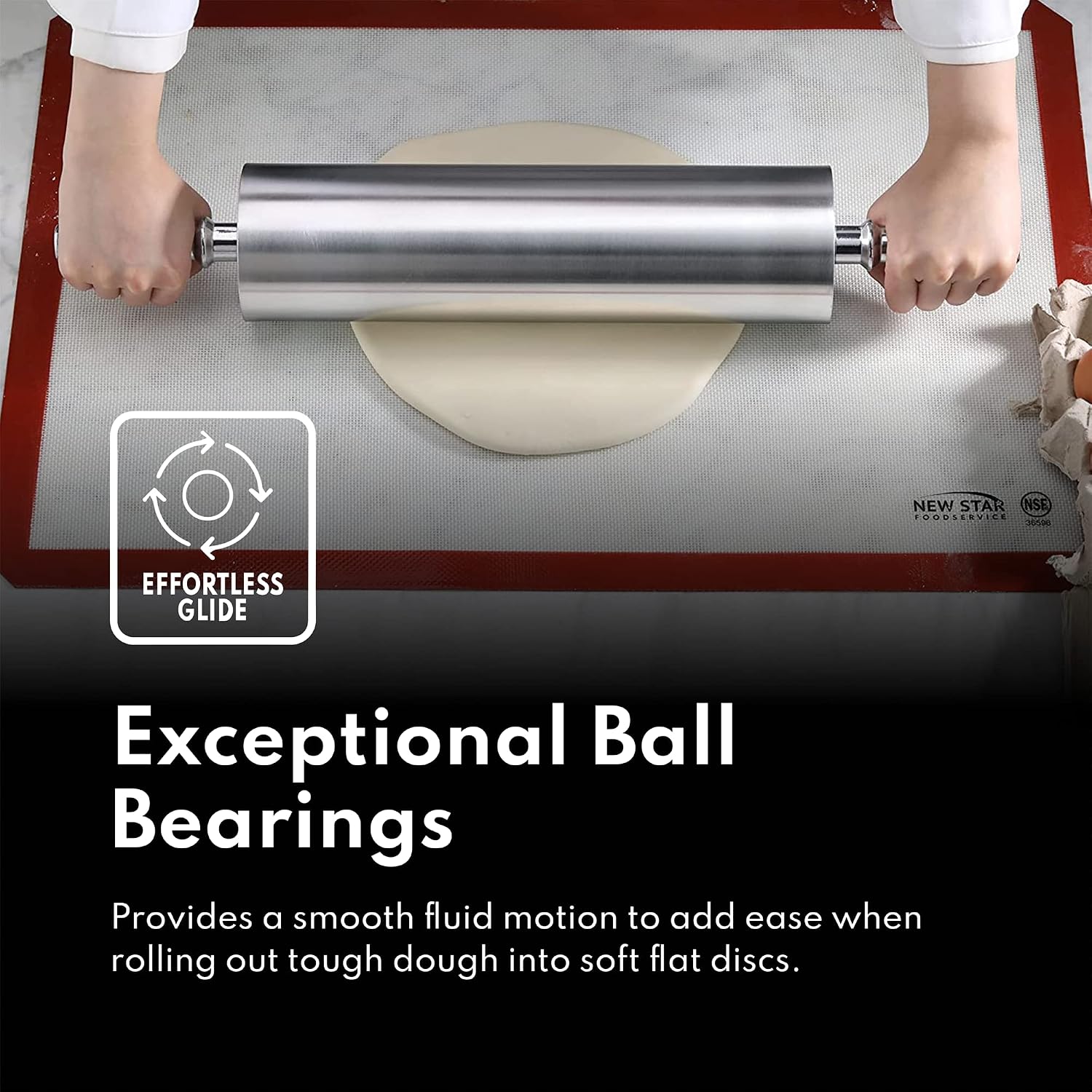 13 Inch Aluminum Rolling Pin, Extra Heavy Duty Restaurant Grade Dough Roller with Rotating Barrel and Handles, Silver