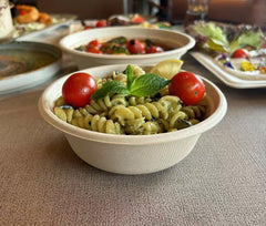 100 Count 16 OZ Compostable Bowls, Natural Unbleached Biodegradable Bagasse and Bamboo fiber Paper Bowls