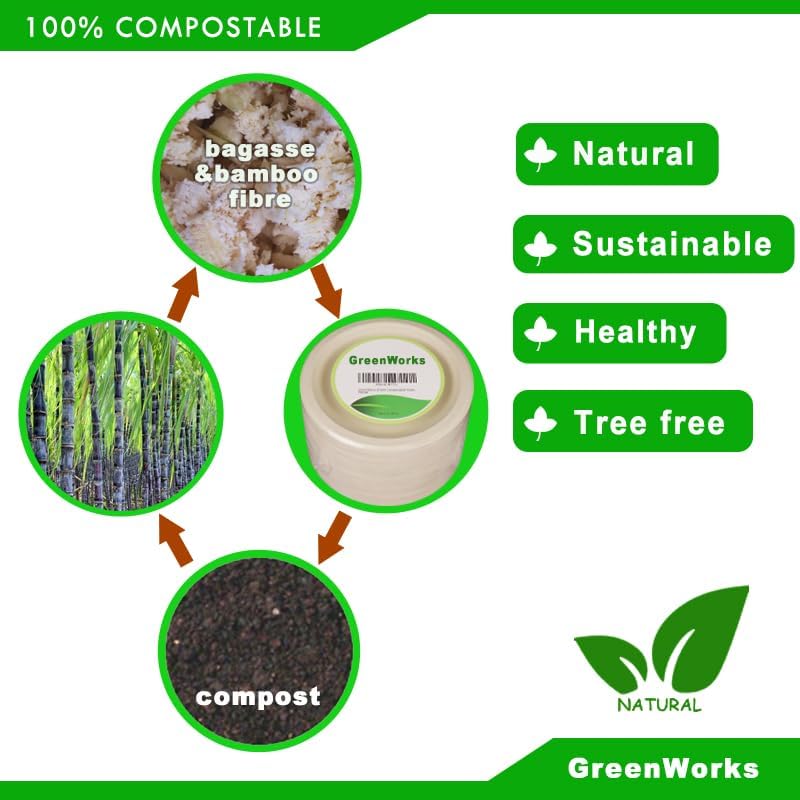 100 Count 16 OZ Compostable Bowls, Natural Unbleached Biodegradable Bagasse and Bamboo fiber Paper Bowls