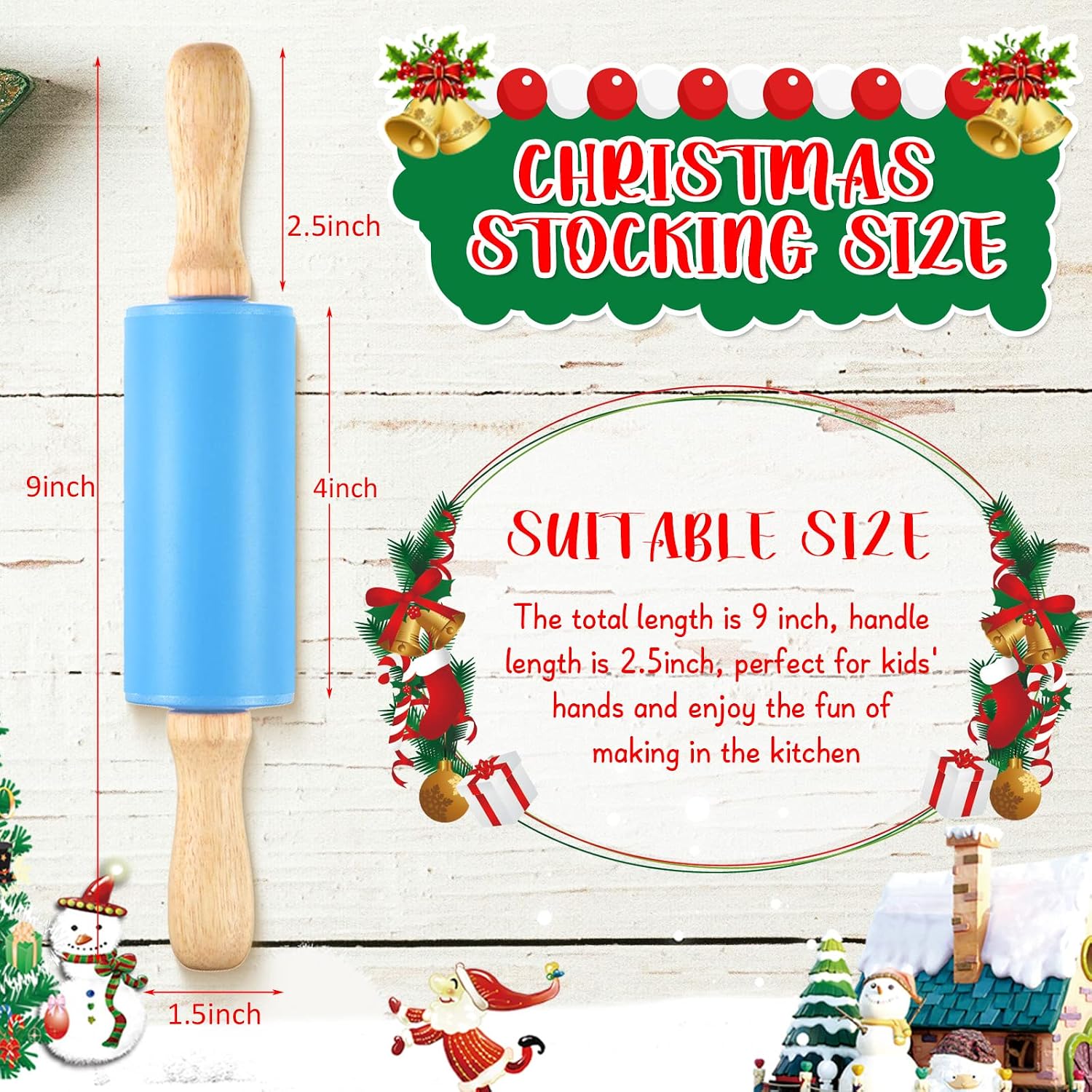 10 Pcs 9 Inch Mini Rolling Pins Kids with Wooden Handle | 5 Colors Silicone Non-stick, Small Dough Roller for Kids, Home Kitchen Baking Supplies for Dough Clay Cookie Pastry Cake
